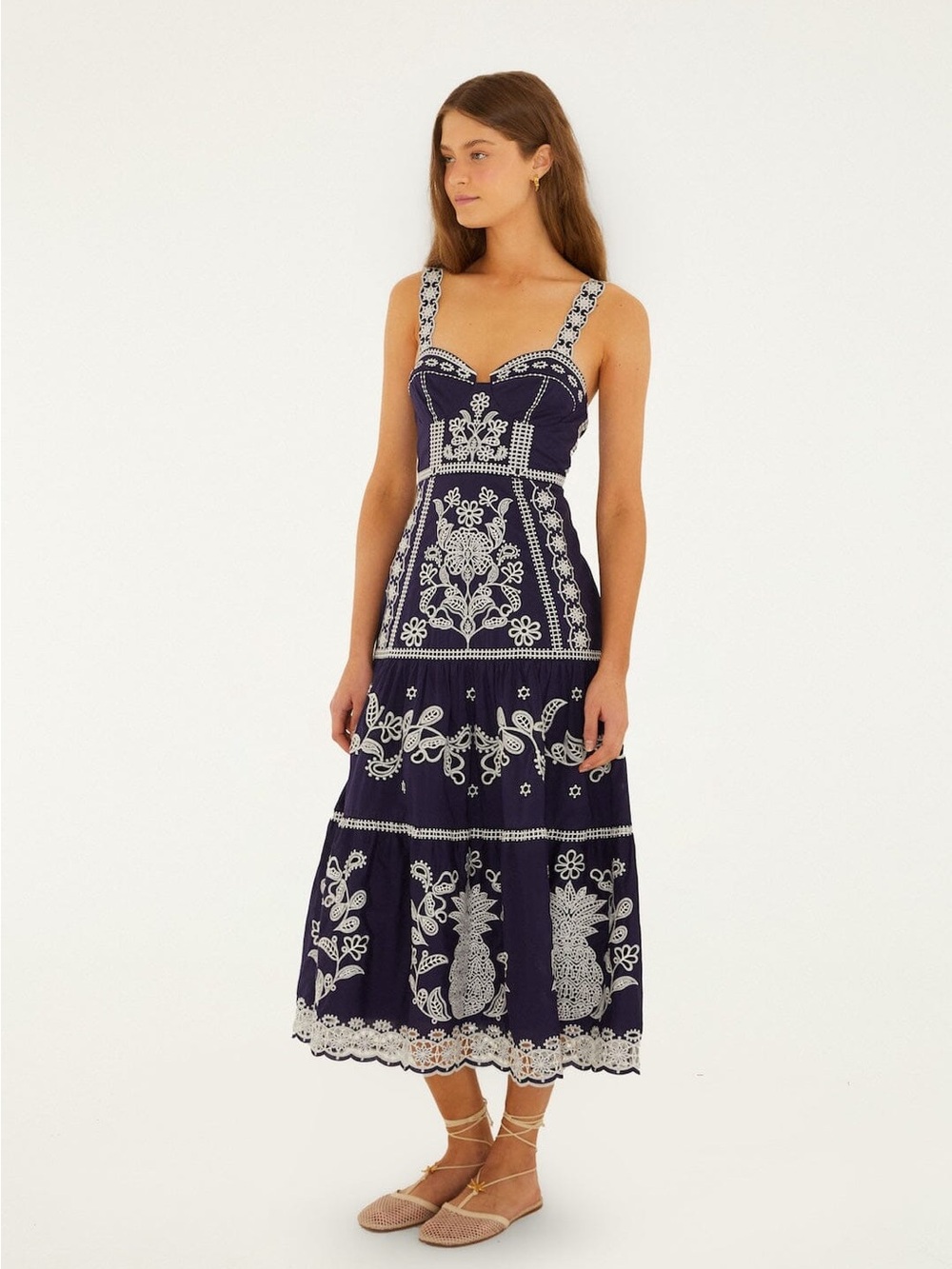 FARM Rio Navy / Blue Richelieu Embroidered Midi Dress - Picture 4 of 5